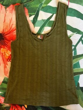 Pilcro Olive Ribbed Scoop Tank Top